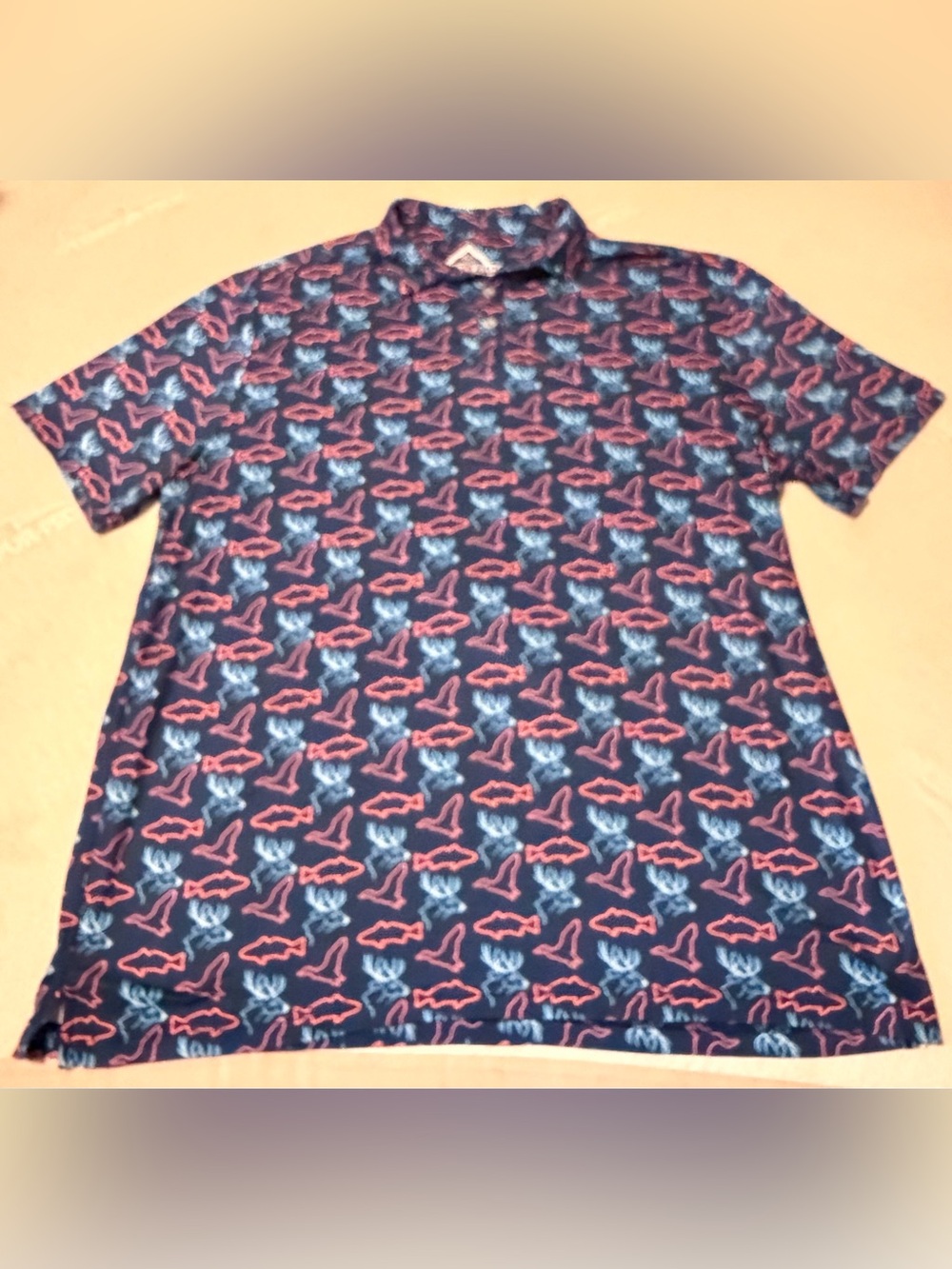 Burlebo Shirt Mens XL Blue Neon Outdoors Deer Ducks Fish Performance Polo